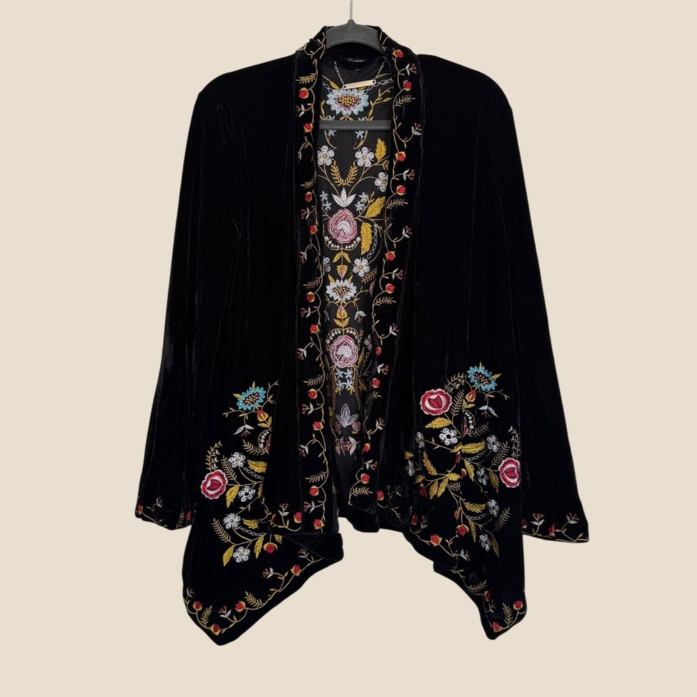 paparazzi Small Whimsigoth Boho Embroidered Velvet Open Front Cardigan Jacket